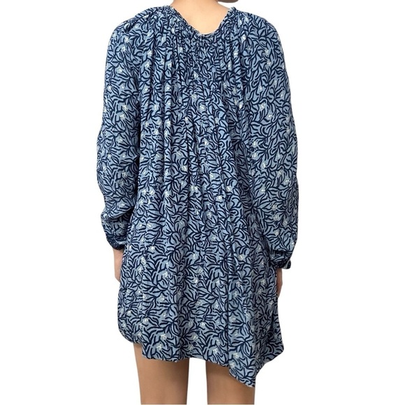 Natalie Martin Dress Mini Tunic Floral Blue 100% Silk Flowy Size Extra Small - Picture 3 of 8